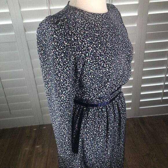 Vtg 80s Stuart Alan Petites Blue Floral Secretary Dress 14 Blouson Prairie - Picture 12 of 12